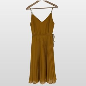 ASOS Pleated Midi Dress 4 Mustard Yellow Spaghetti Strap Elegant Wedding Guest